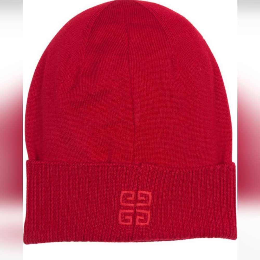 Givenchy Ribbed Embroidered Logo Beanie Red